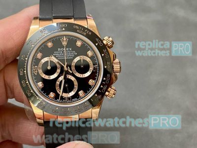 Swiss Copy Rolex Cosmo Daytona 7750 904L Rose Gold with Black Diamond Dial 40 mm